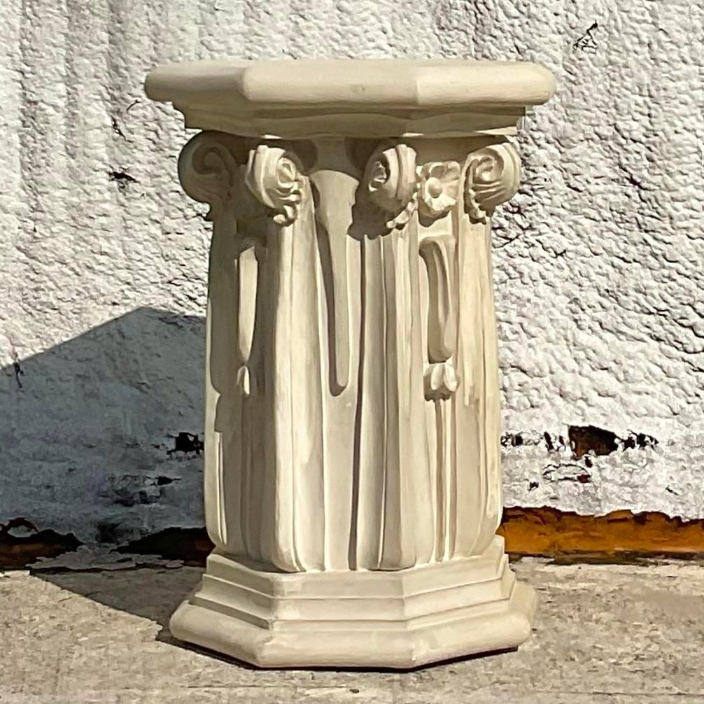 Vintage Neoclassical Ornate Plaster Pedestal For Sale 4