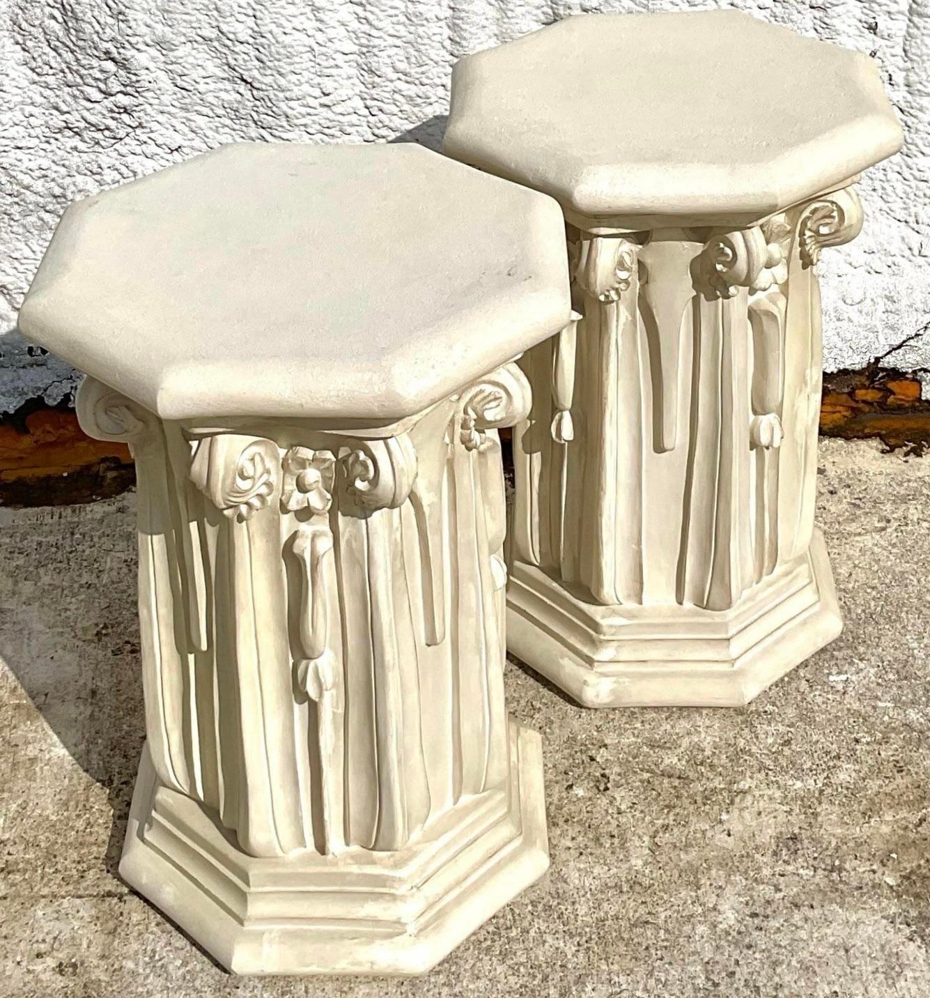 American Vintage Neoclassical Ornate Plaster Pedestal For Sale