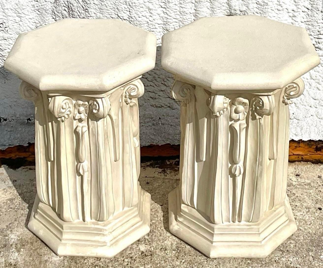 20th Century Vintage Neoclassical Ornate Plaster Pedestal For Sale
