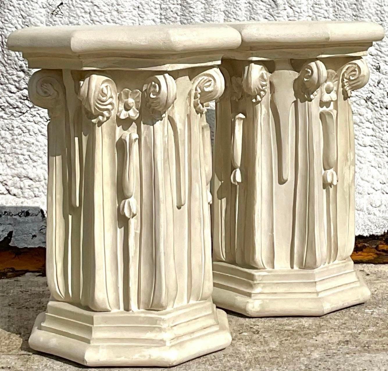 Vintage Neoclassical Ornate Plaster Pedestal For Sale 1