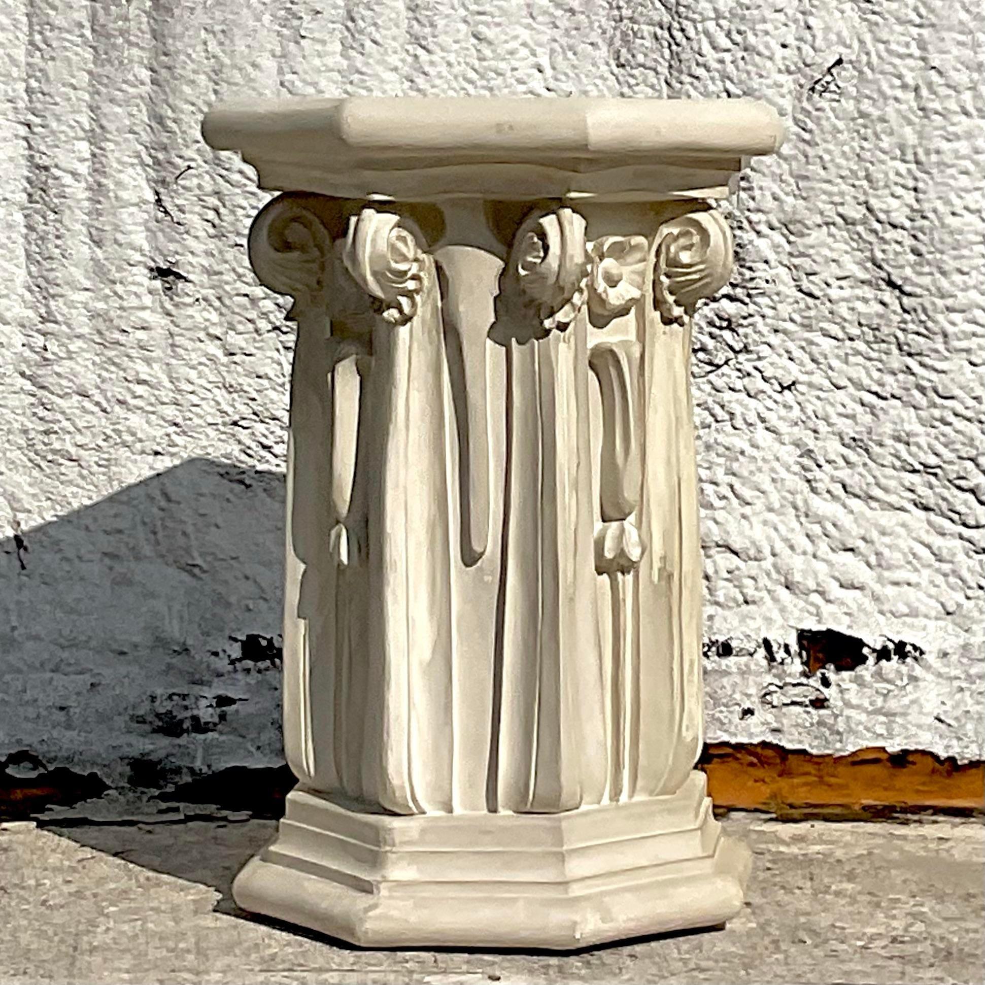 Vintage Neoclassical Ornate Plaster Pedestal For Sale 2