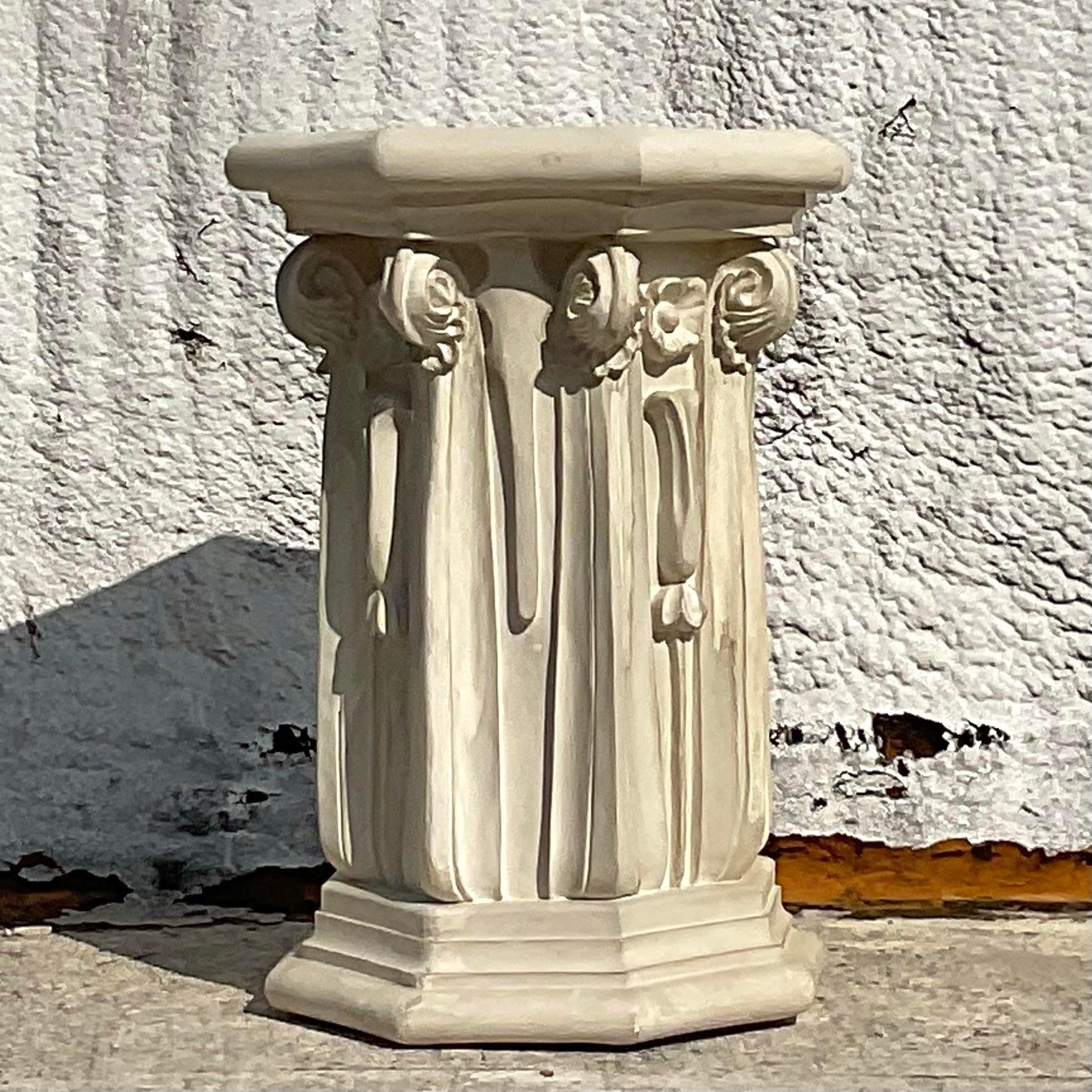 Vintage Neoclassical Ornate Plaster Pedestal For Sale 3