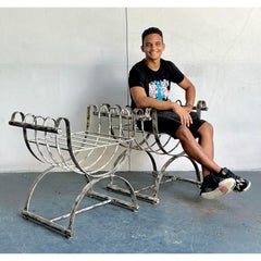 Vintage Neoclassical Patinated Curule Bench - A Pair