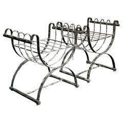 Vintage Neoclassical Patinated Curule Bench - A Pair
