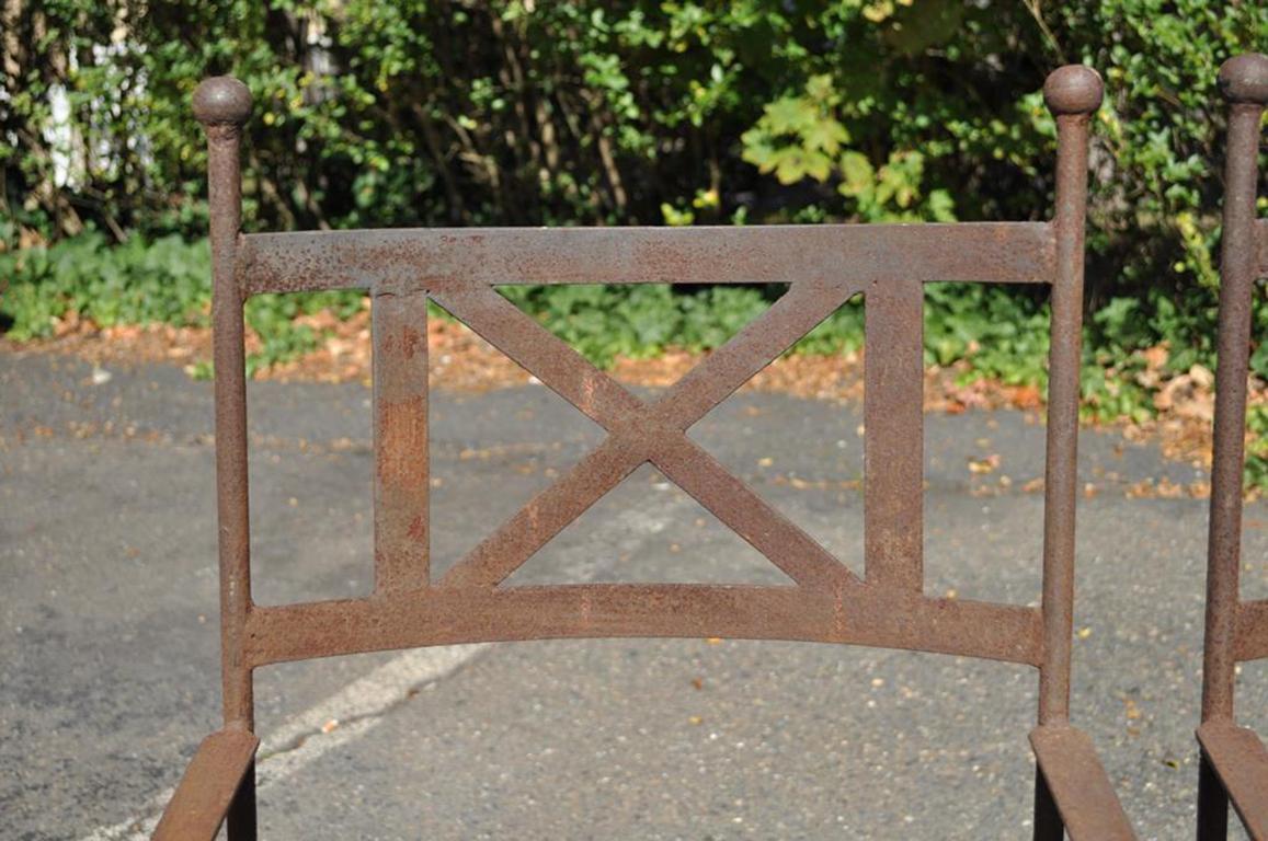 Fauteuils de jardin en fer en forme de X, paire, style néoclassique régence en vente 4