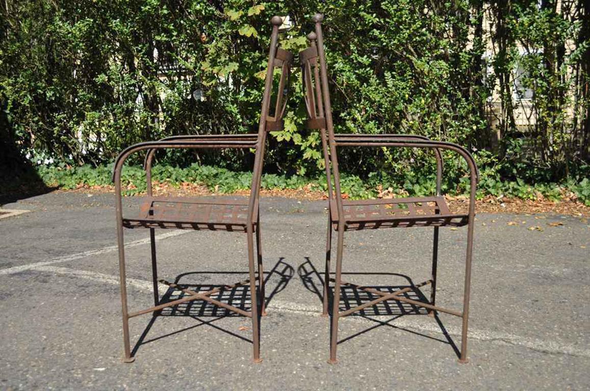 Vintage Neoclassical Regency Style Iron X-Form Stretcher Garden Armchairs, Pair For Sale 1