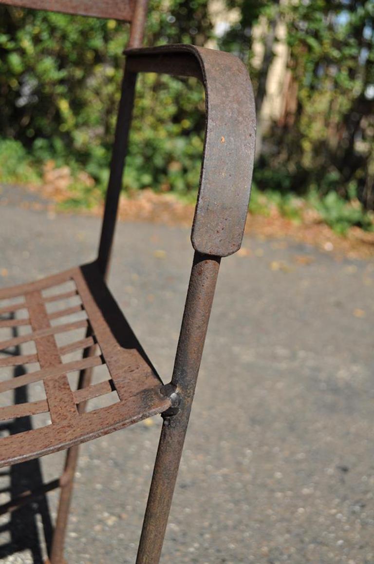 Vintage Neoclassical Regency Style Iron X-Form Stretcher Garden Armchairs, Pair For Sale 2