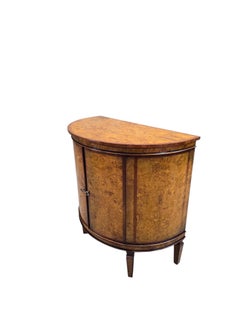 Vintage Neoclassical Regency Style Walnut Burl Demilune Cabinet