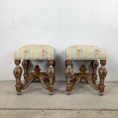 Vintage Neoclassical Revival Footstools with Upholstered Seats, Matching Pair