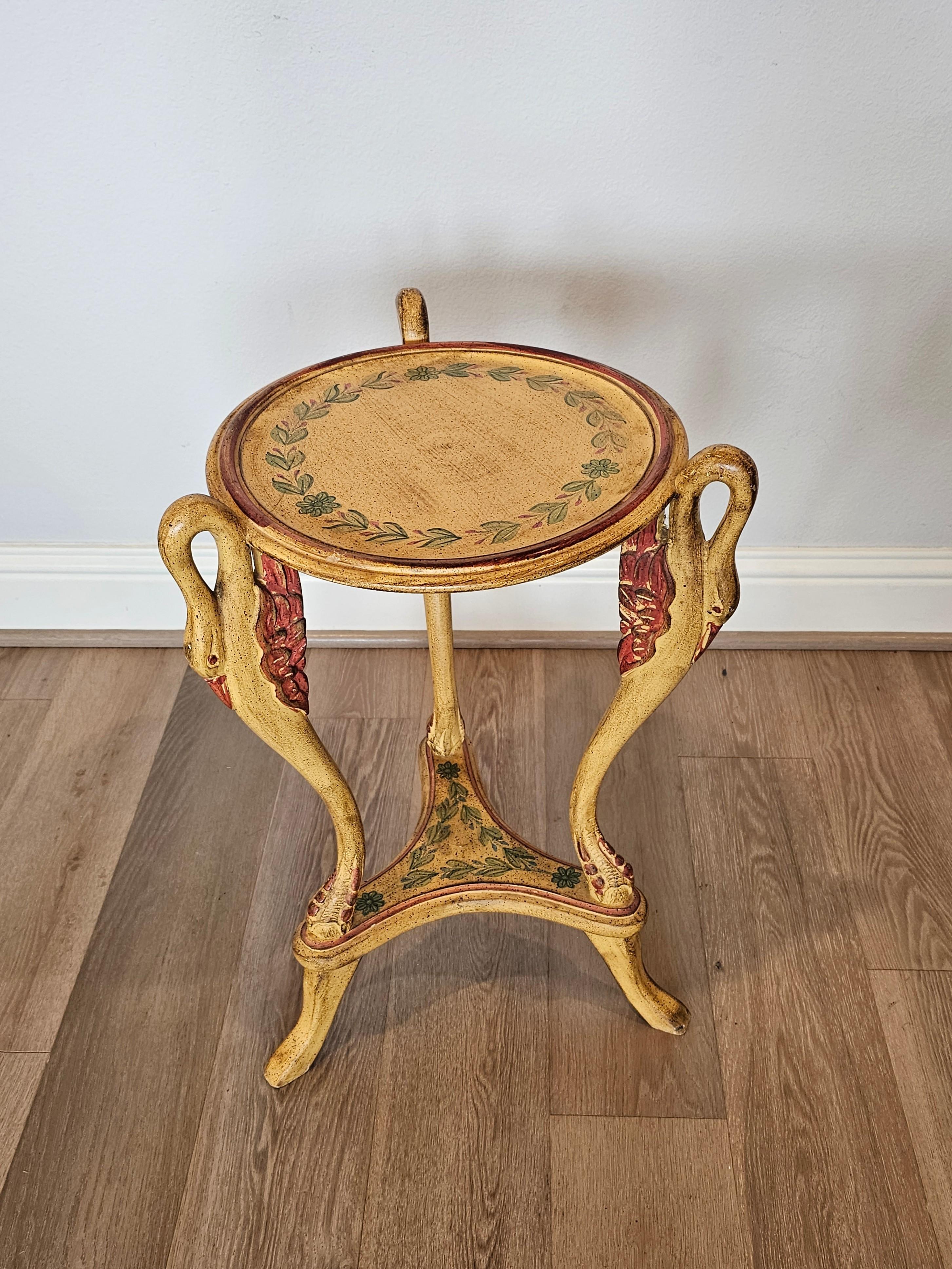 Vintage Neoclassical Revival Painted Swan Guéridon Table In Fair Condition For Sale In Forney, TX