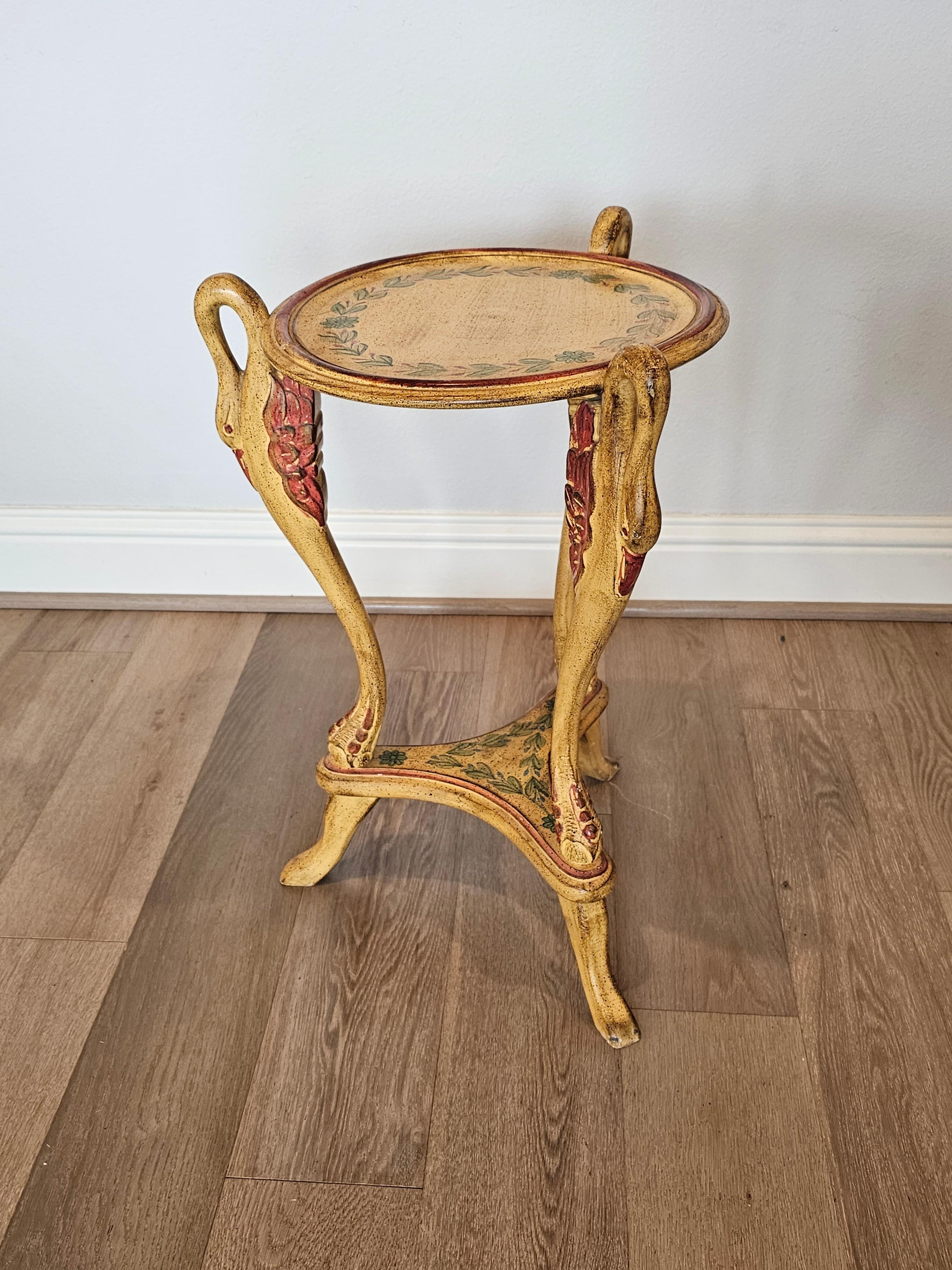Gesso Vintage Neoclassical Revival Painted Swan Guéridon Table For Sale
