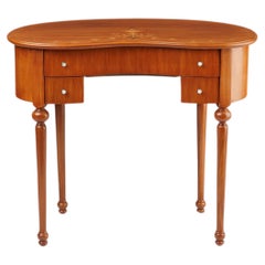 Scrivania vintage in stile neoclassico, in legno massello, a forma di rene con intarsio