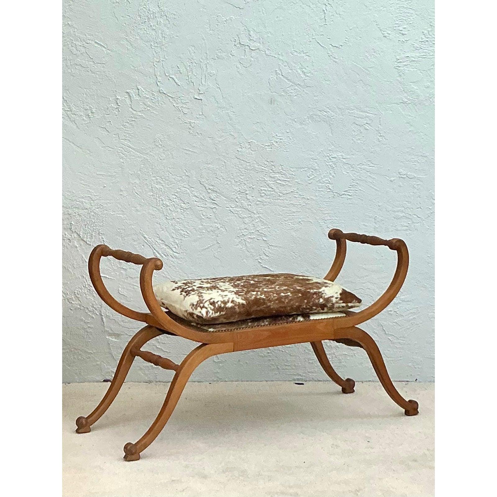 Vintage Neoclassical Scroll Bench In Good Condition For Sale In West Palm Beach, FL