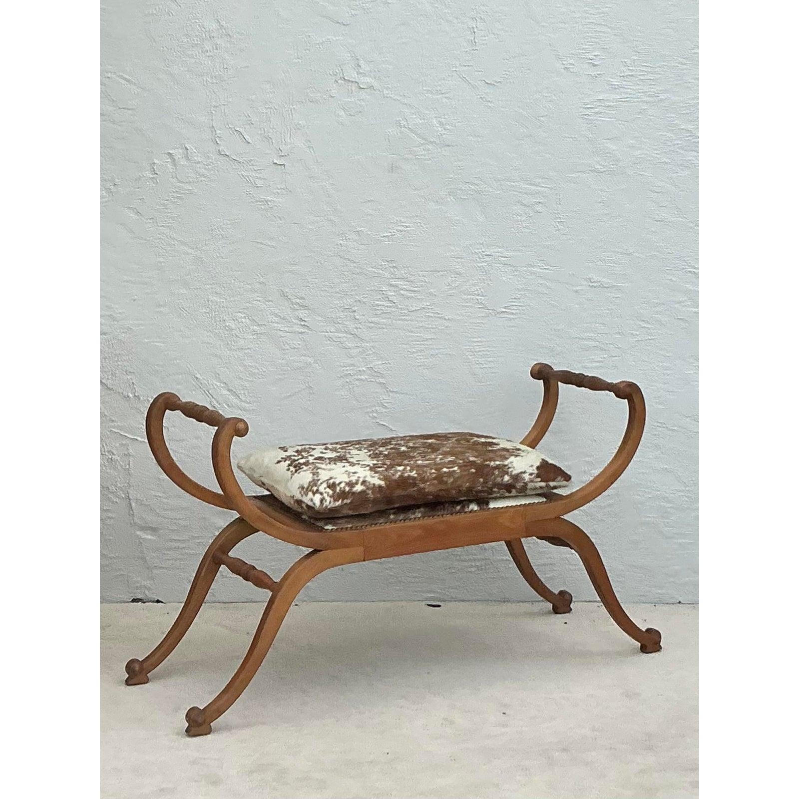 Wood Vintage Neoclassical Scroll Bench For Sale