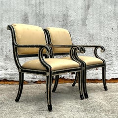 Vintage Neoclassical Sillver Gilt Tipped Lounge Chairs - a Pair