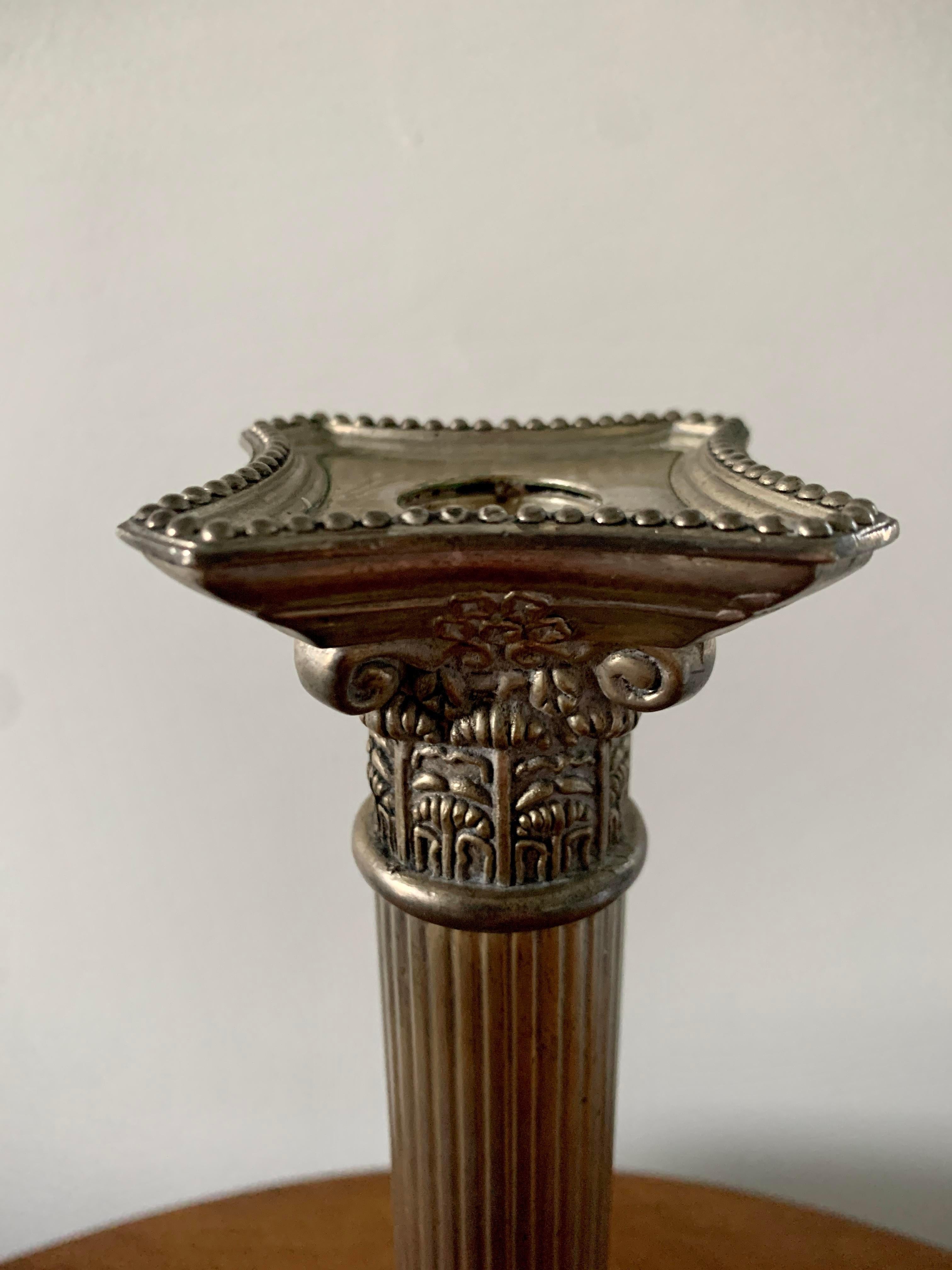American Vintage Neoclassical Silver Corinthian Column Candlestick