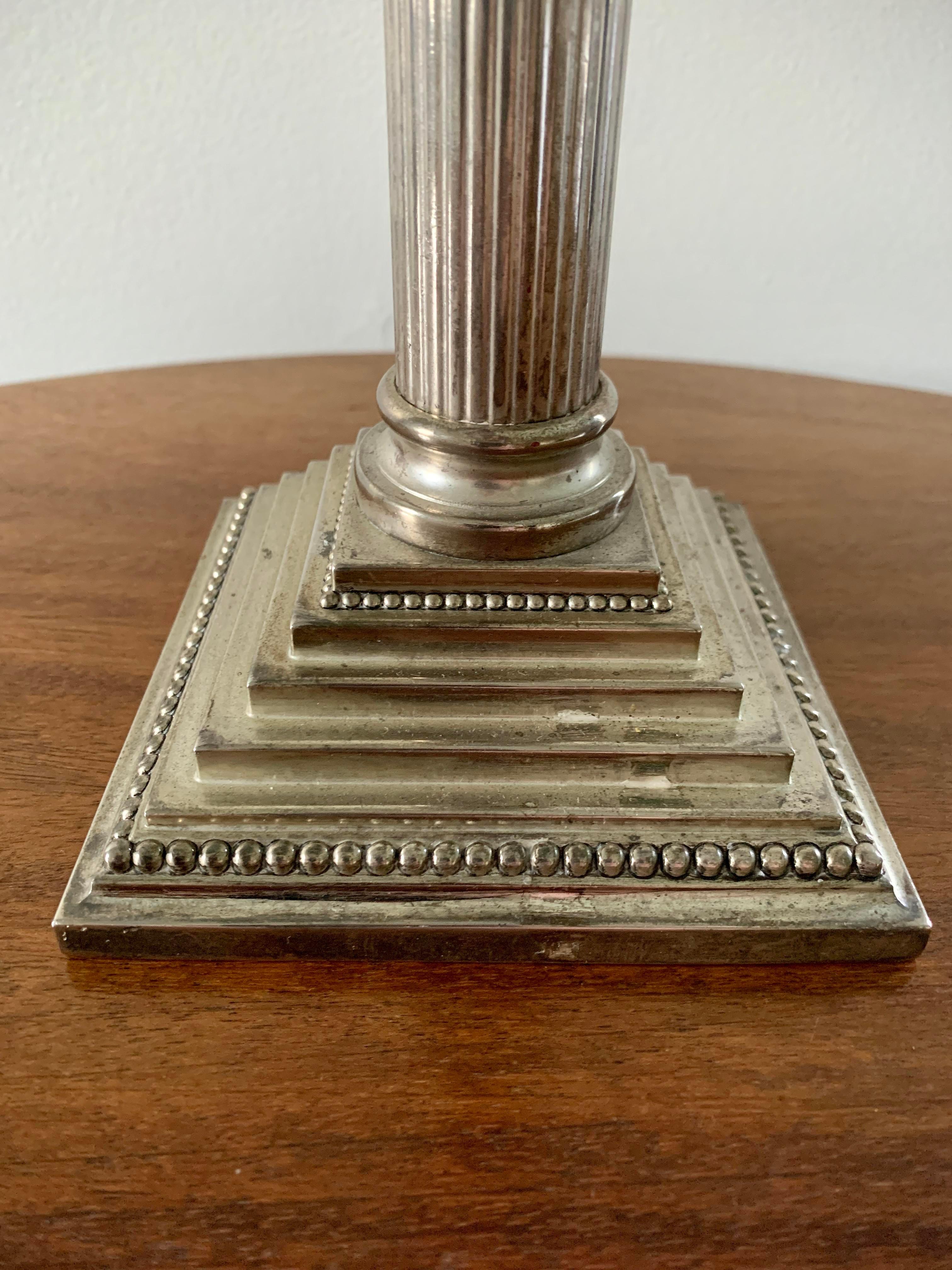20th Century Vintage Neoclassical Silver Corinthian Column Candlestick