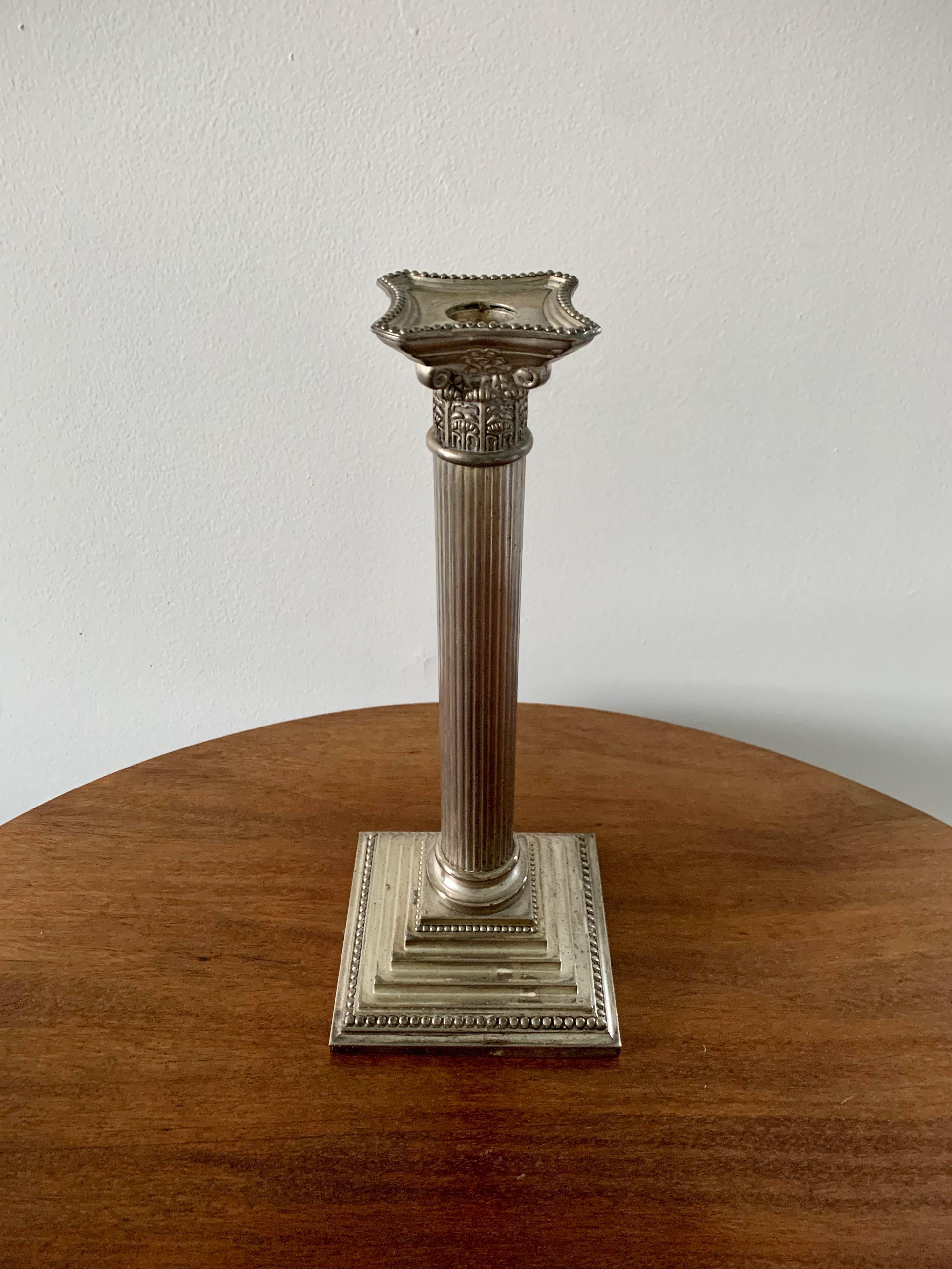 Vintage Neoclassical Silver Corinthian Column Candlestick 2