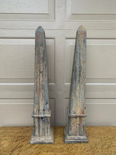 Vintage Neoclassical Stone Garden Obelisks, Pair