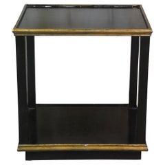 Vintage Neoclassical Style Black & Gold Rectangular 2 Tier Side End Accent Table