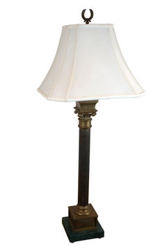 Vintage Neoclassical Style Brass & Marble Corinthian Column Table Lamp