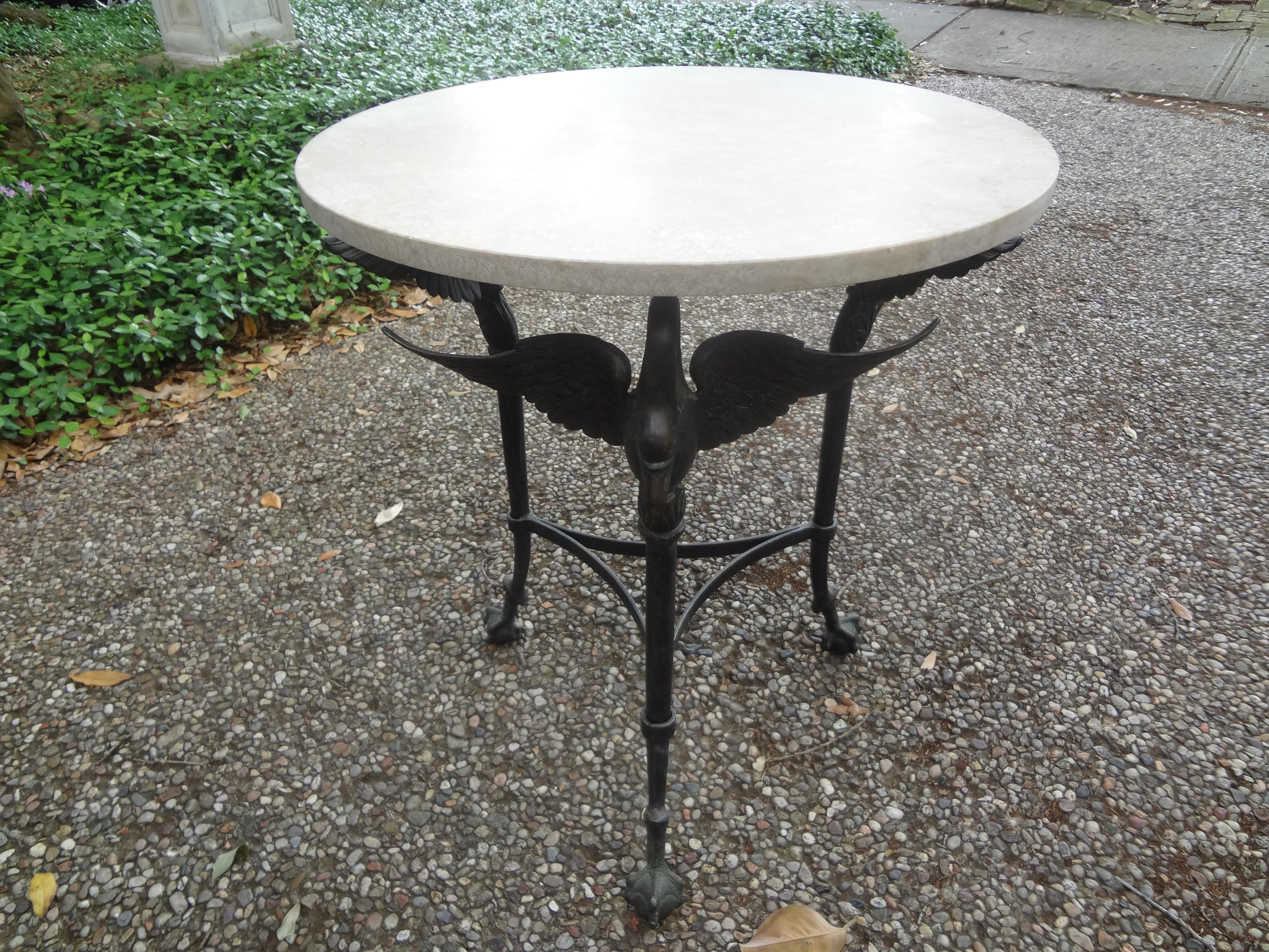 Vintage Neoclassical Style Bronze Table with Travertine Top In Good Condition For Sale In Houston, TX