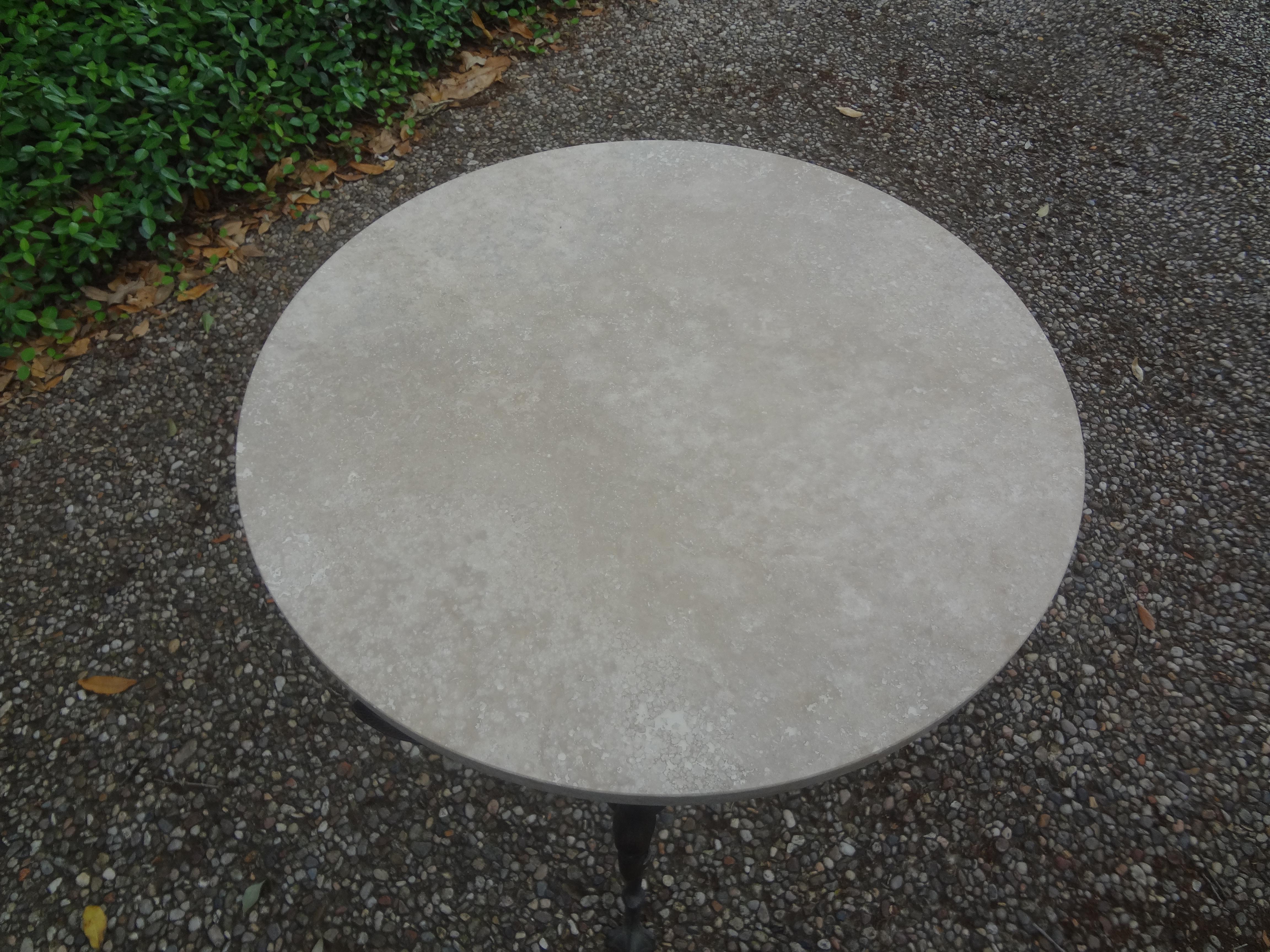 Vintage Neoclassical Style Bronze Table with Travertine Top For Sale 4