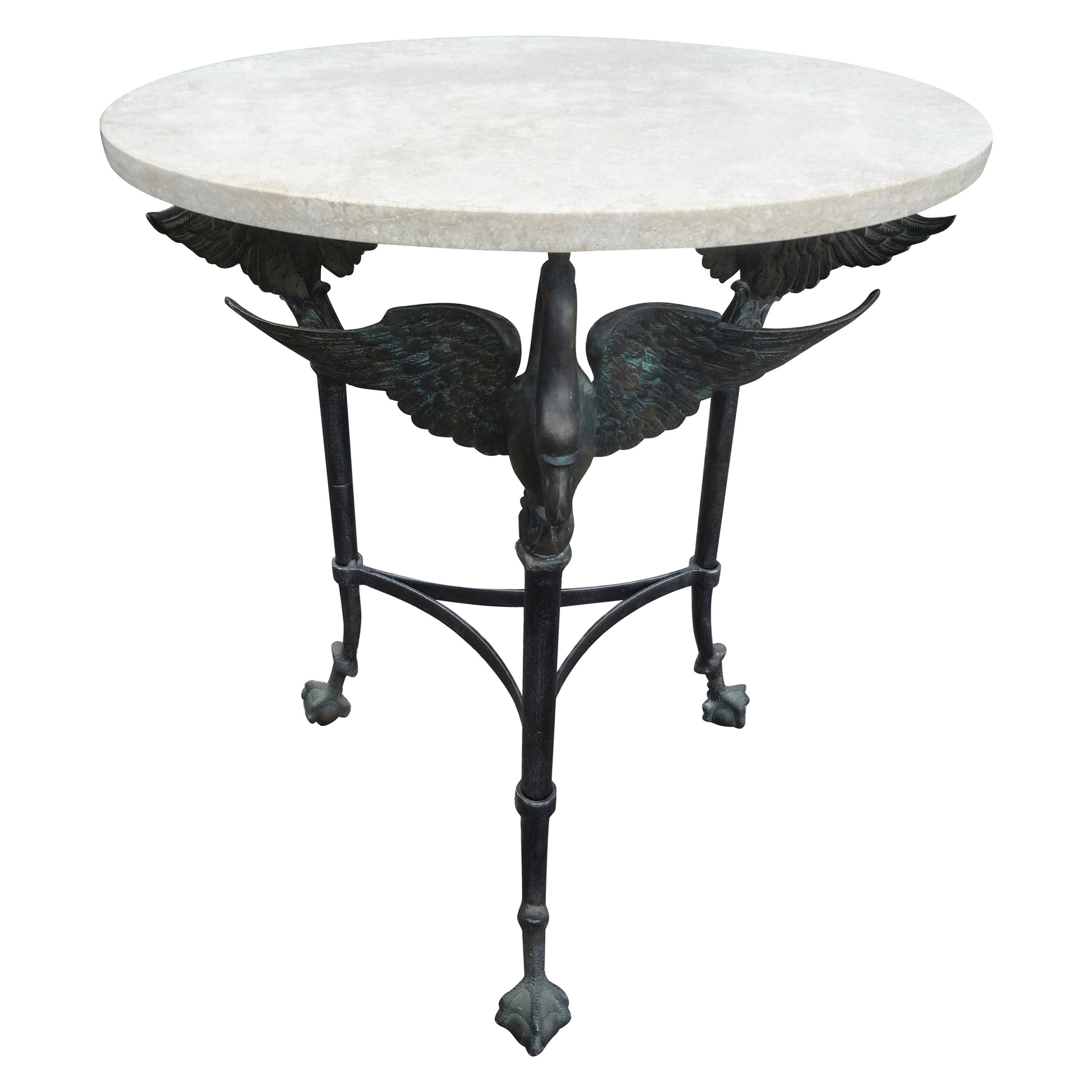 Mesa de Bronce Estilo Neoclásico Vintage con Tapa de Travertino
