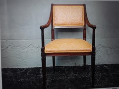 Vintage Neoclassical Style Carved Wood Side Chair/ Pink Yellow/ Gold Textile