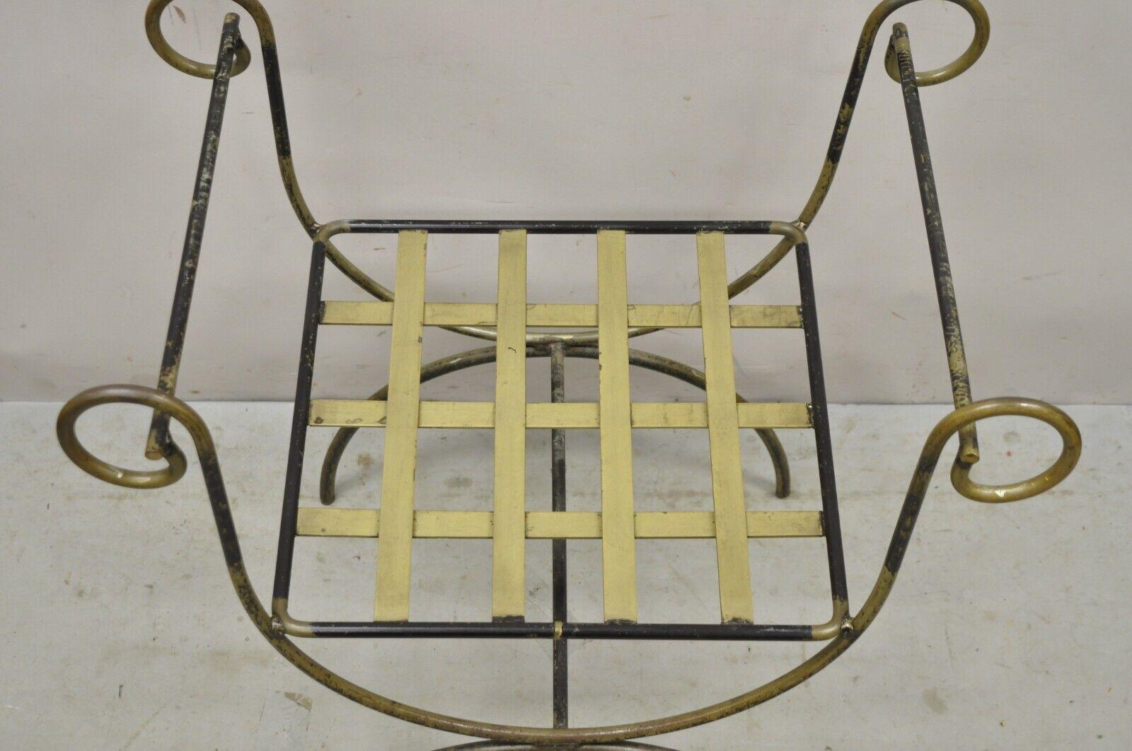 20th Century Vintage Neoclassical Style Curule Savonarola Wrought Iron Bench For Sale