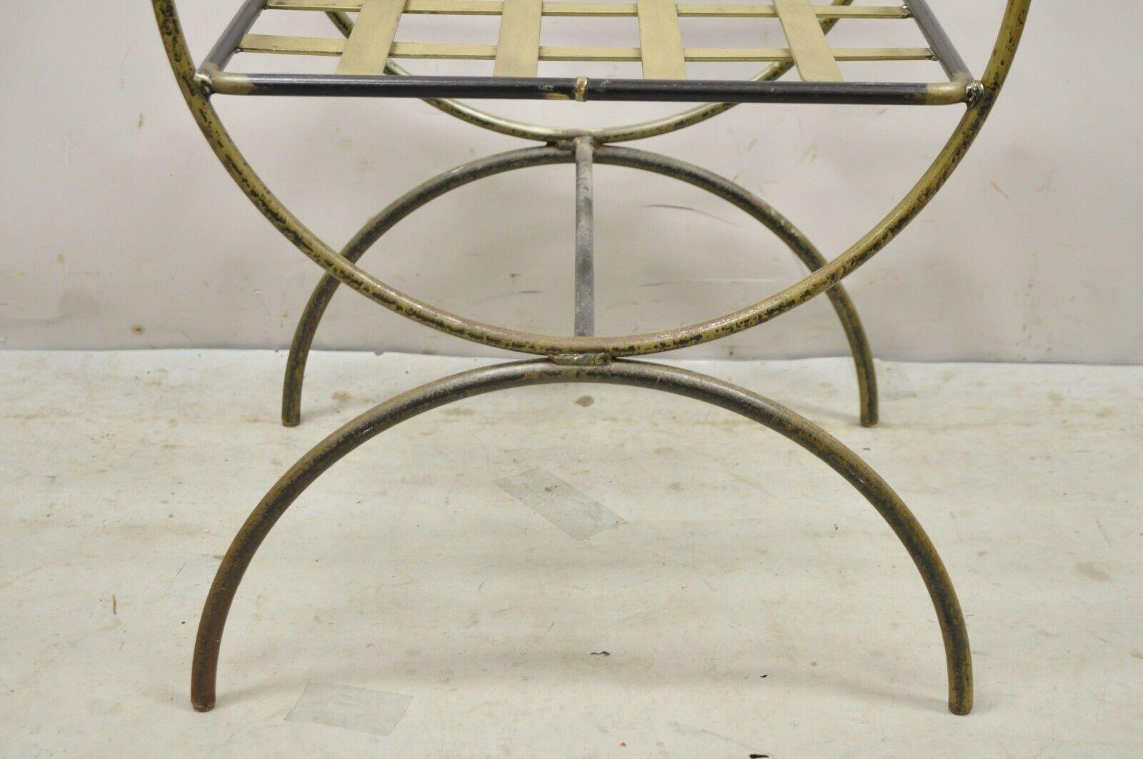 Vintage Neoclassical Style Curule Savonarola Wrought Iron Bench For Sale 3