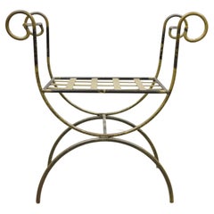Vintage Neoclassical Style Curule Savonarola Wrought Iron Bench
