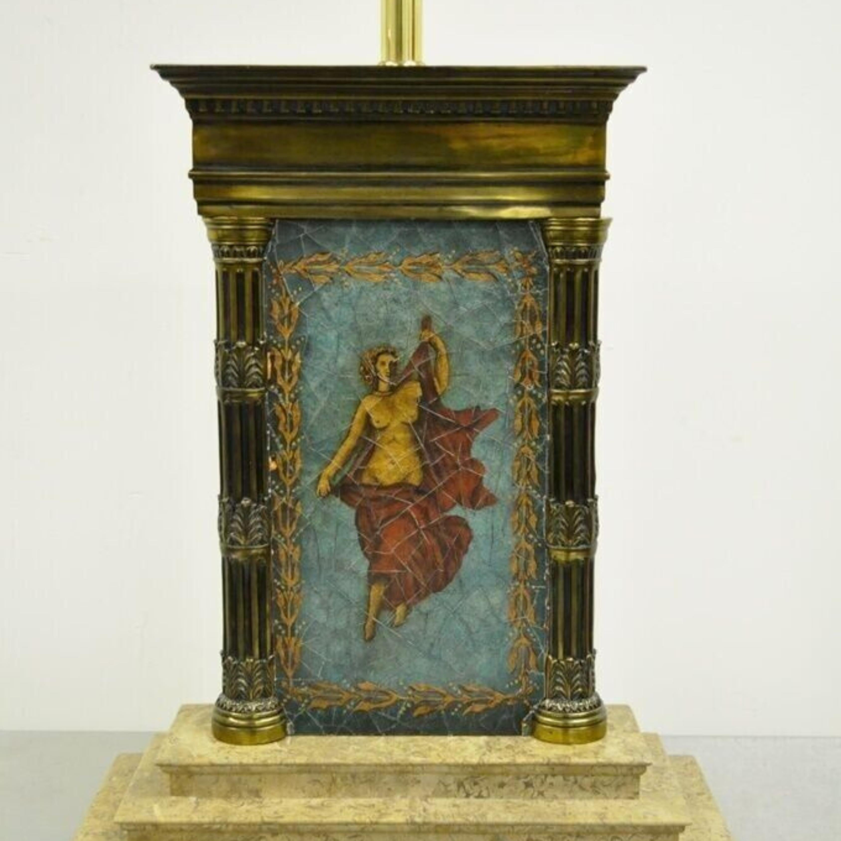 Vintage Neoclassical Style Figural Painted Nude Woman Bronze Marble Table Lamp For Sale 6