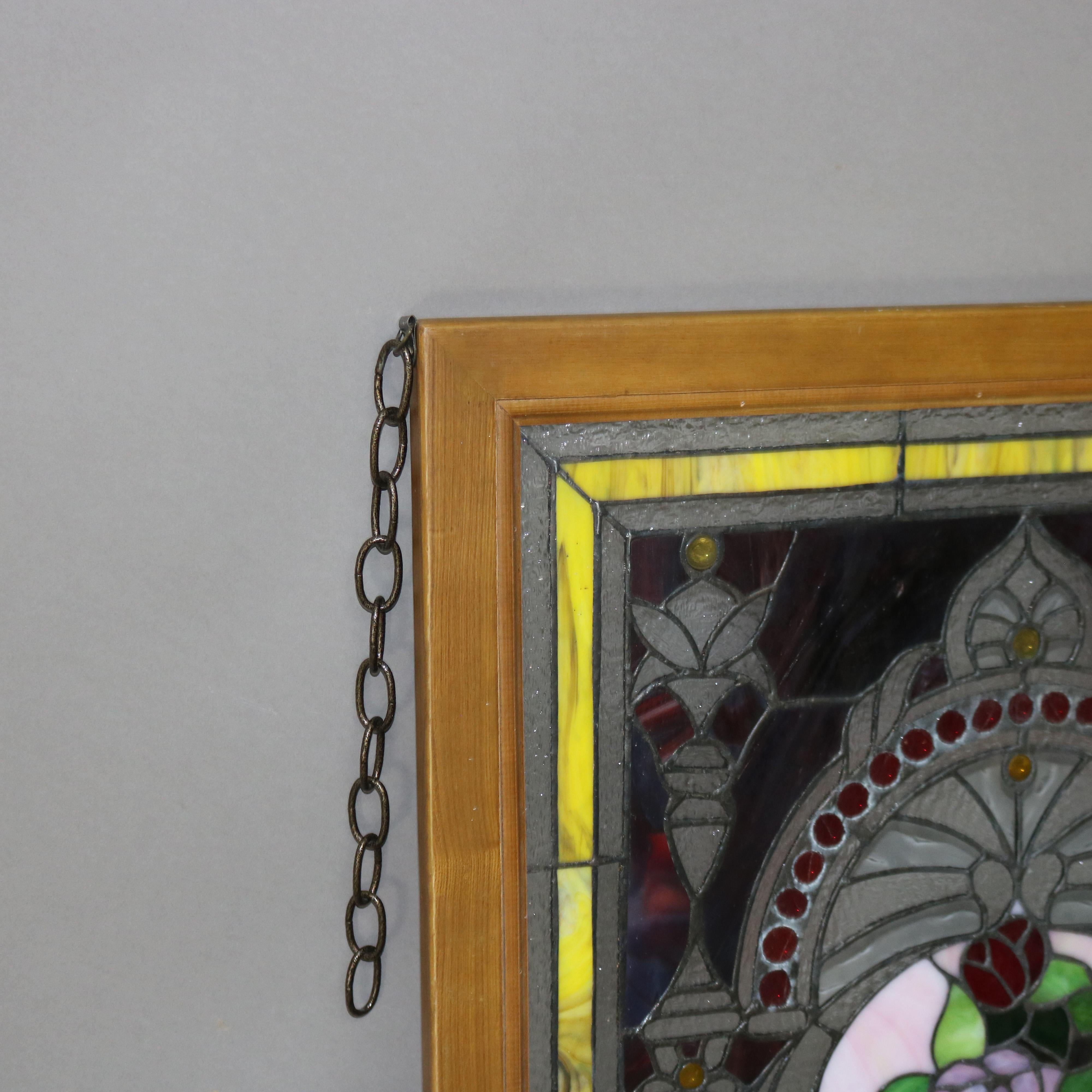 Vitrail à motifs floraux et verre orné de bijoux de style néoclassique du 20e siècle en vente 2
