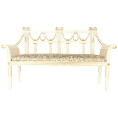 Vintage Neoclassical Style French Wood Settee / Bench