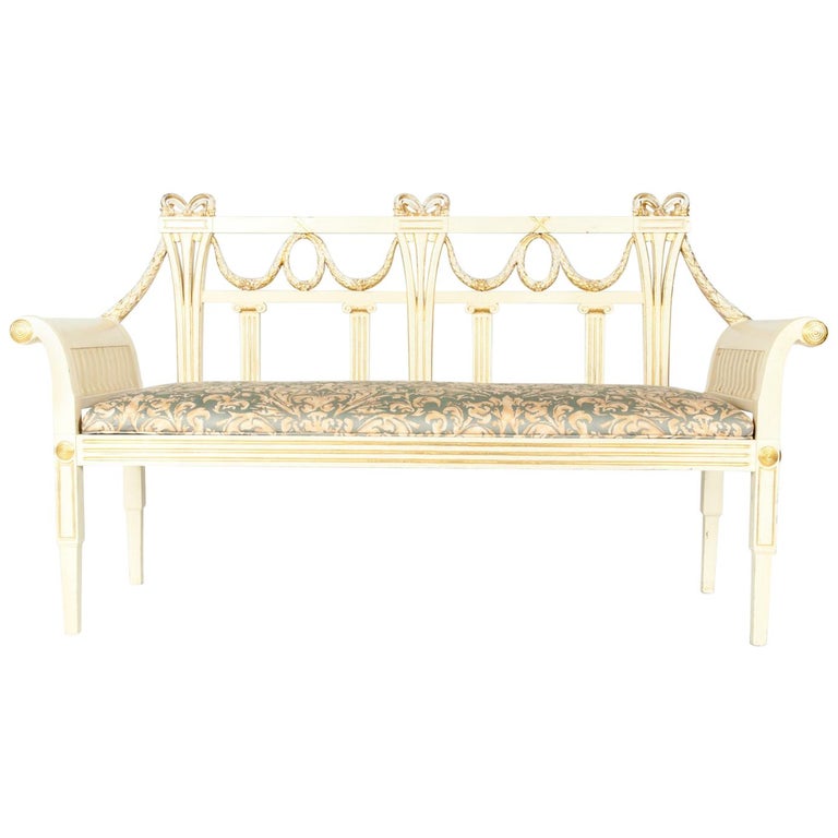 Vintage Neoclassical Style French Wood Settee Bench For Sale At