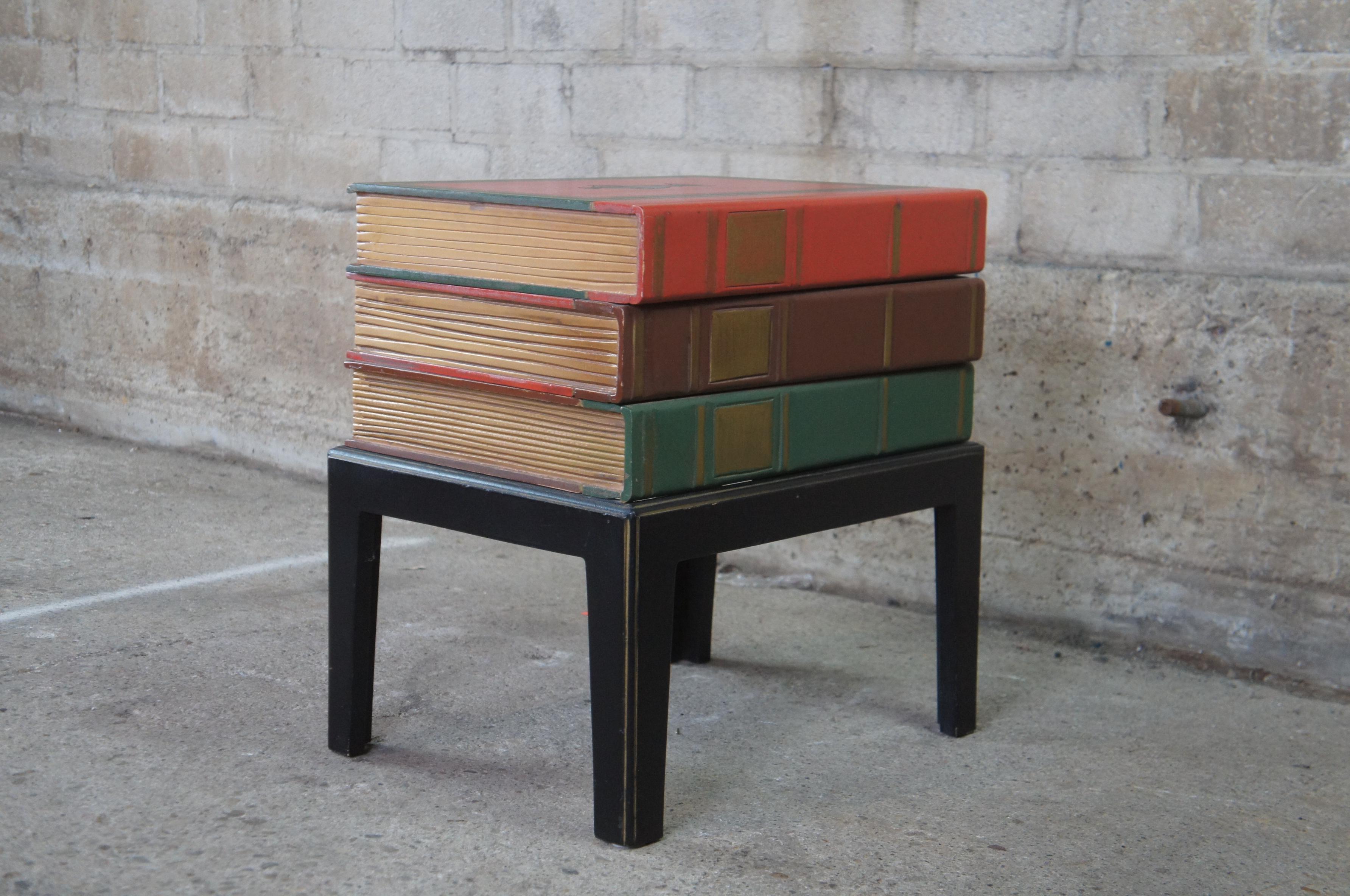 Hardwood Vintage Neoclassical Style Modern Stacked Book Side End Accent Table Designer