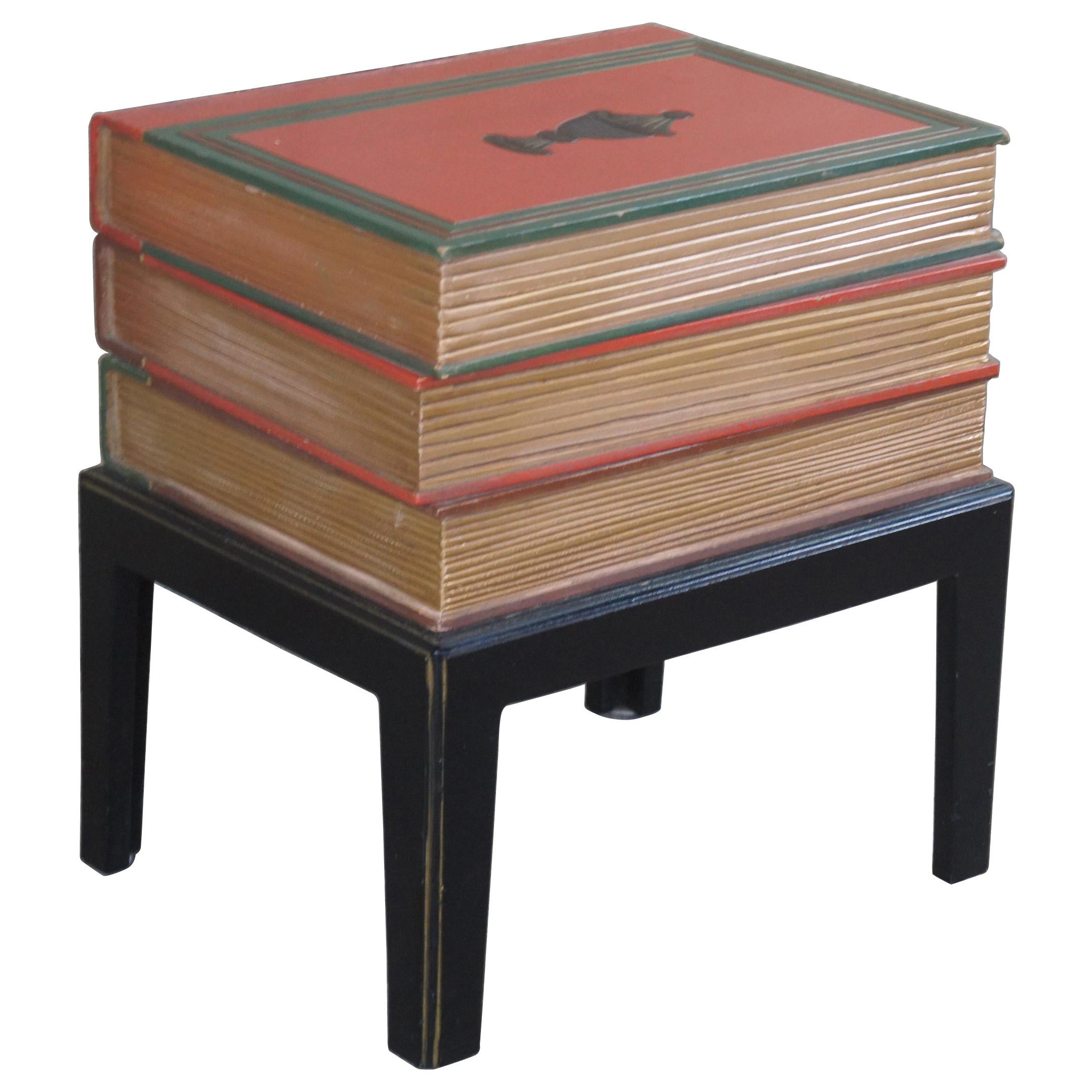Vintage Neoclassical Style Modern Stacked Book Side End Accent Table Designer
