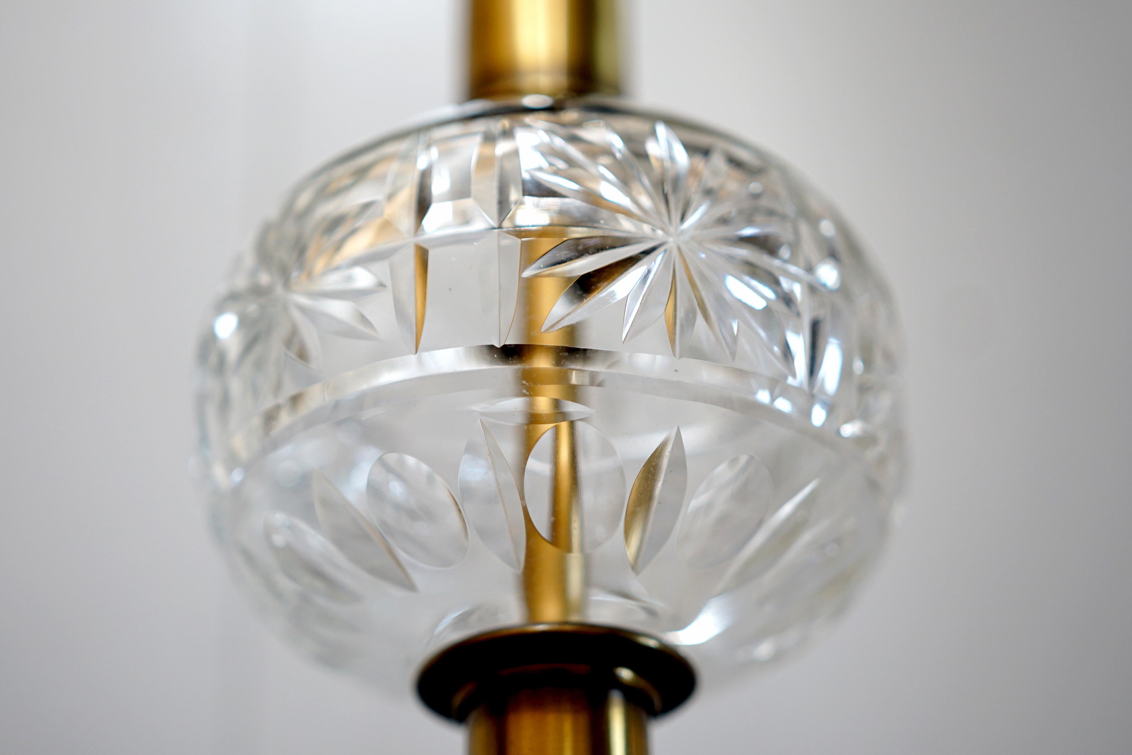 20th Century Vintage Neoclassical Style Pressed Glass and Brass with Marble Table Lamps For Sale