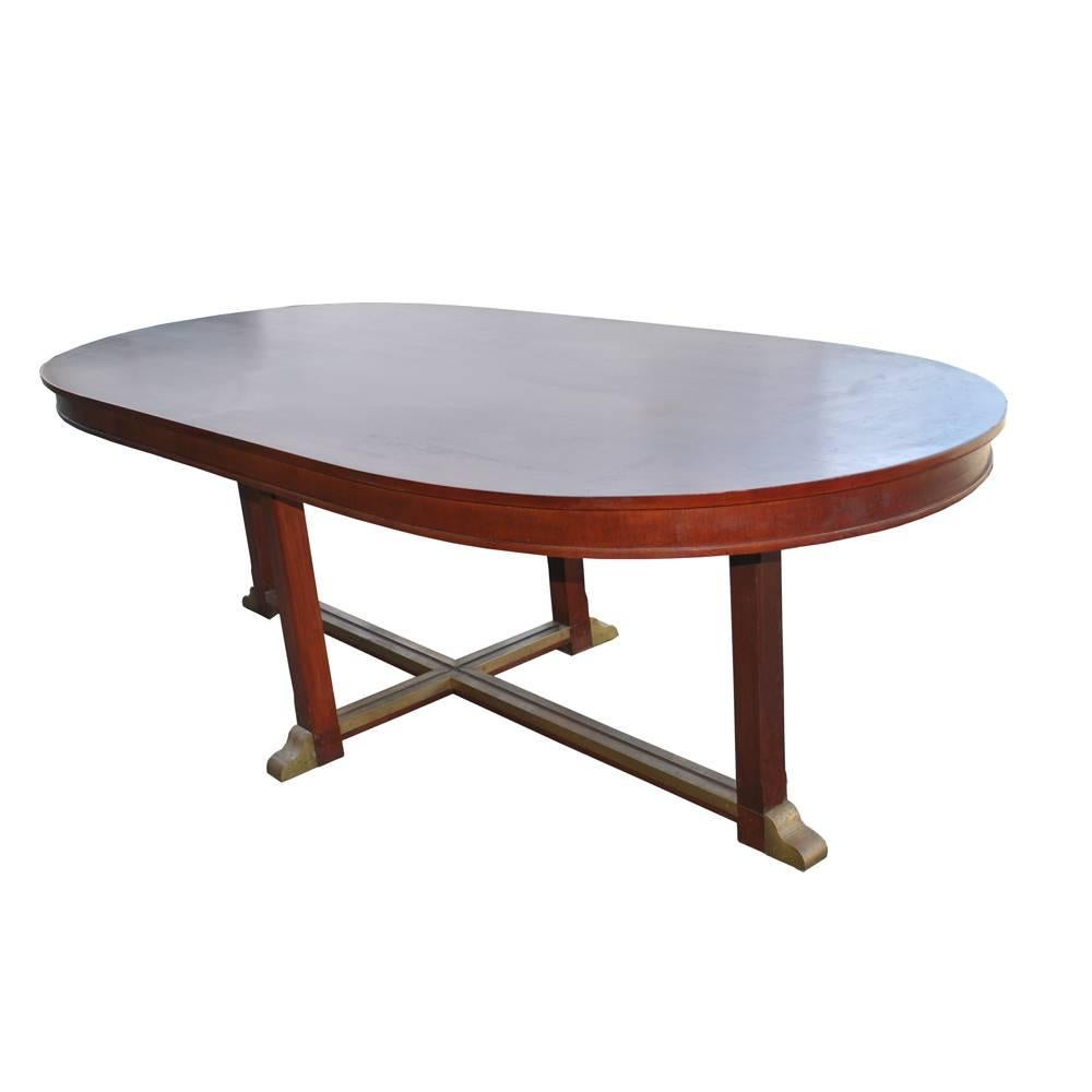 Vintage Neoclassical Style Racetrack Dining Conference Table For Sale