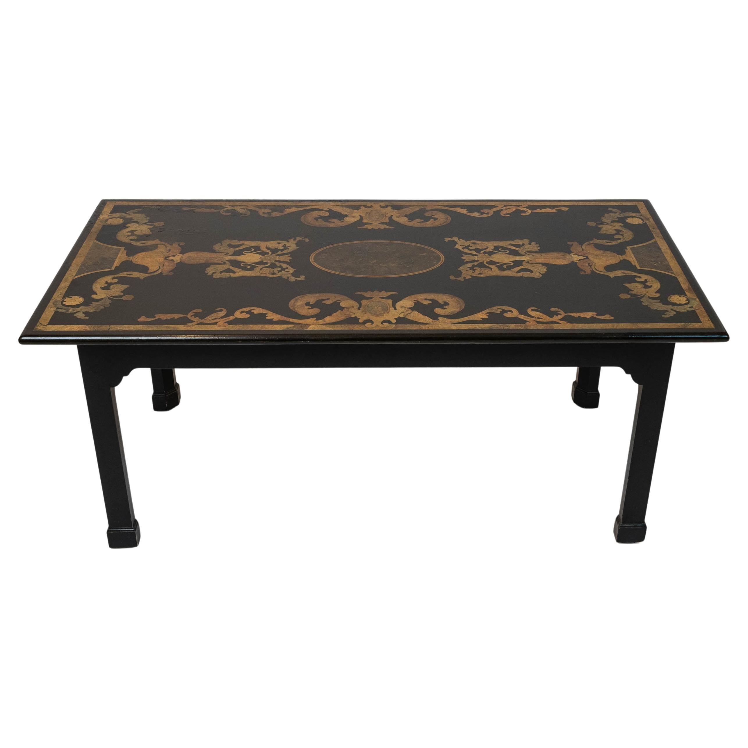 Table basse de style néoclassique vintage avec plateau en ardoise peint à la main