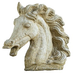 Vintage Neoclassical Style Weathered Cast Stone Horse Head Bust