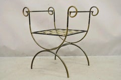 Vintage Neoclassical Style Wrought Iron Curule Savonarola X-Form Bench Chair
