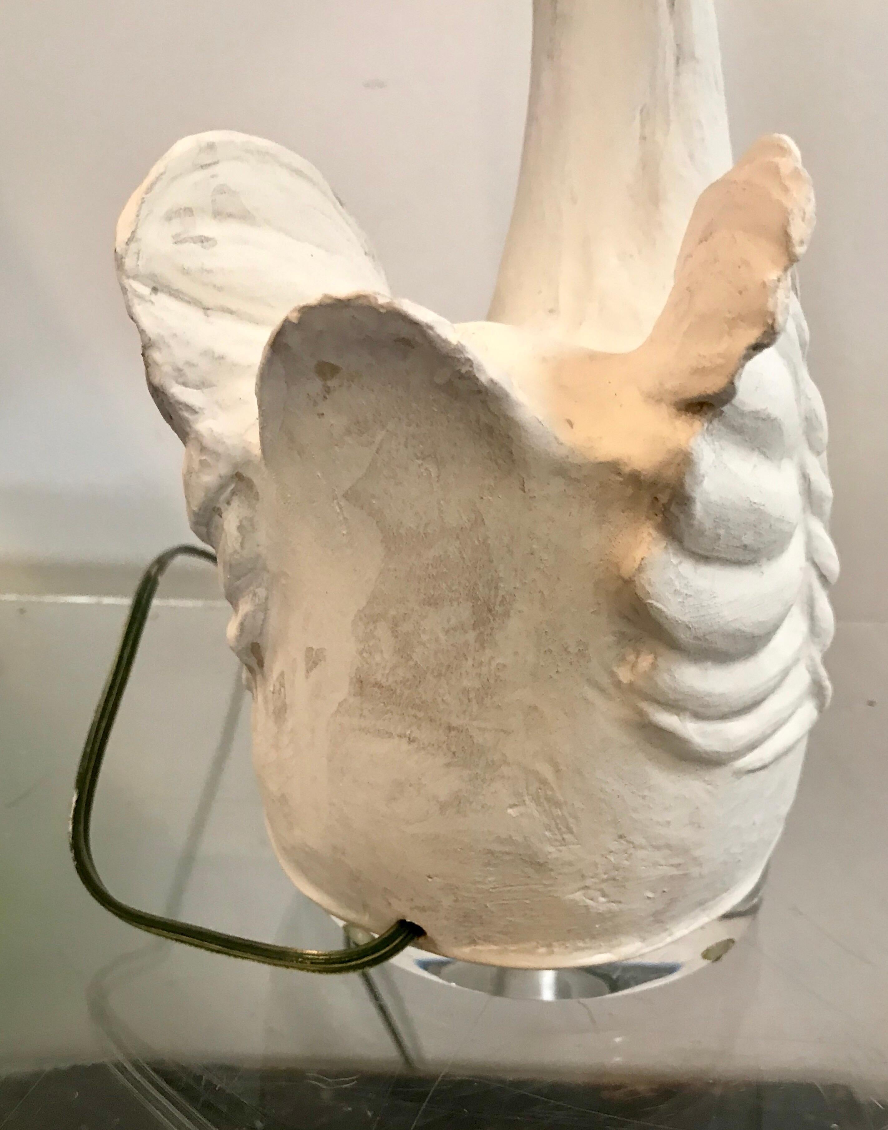 Vintage Neoclassical Swan Form Table Lamp in Plaster For Sale 4