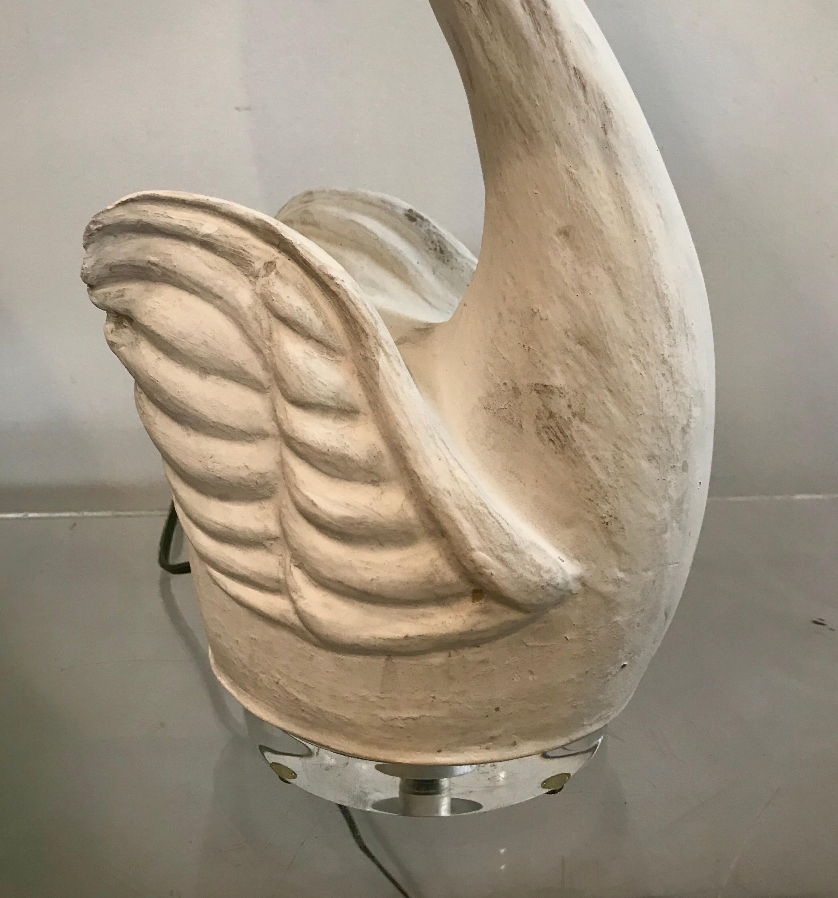 Vintage Neoclassical Swan Form Table Lamp in Plaster For Sale 1