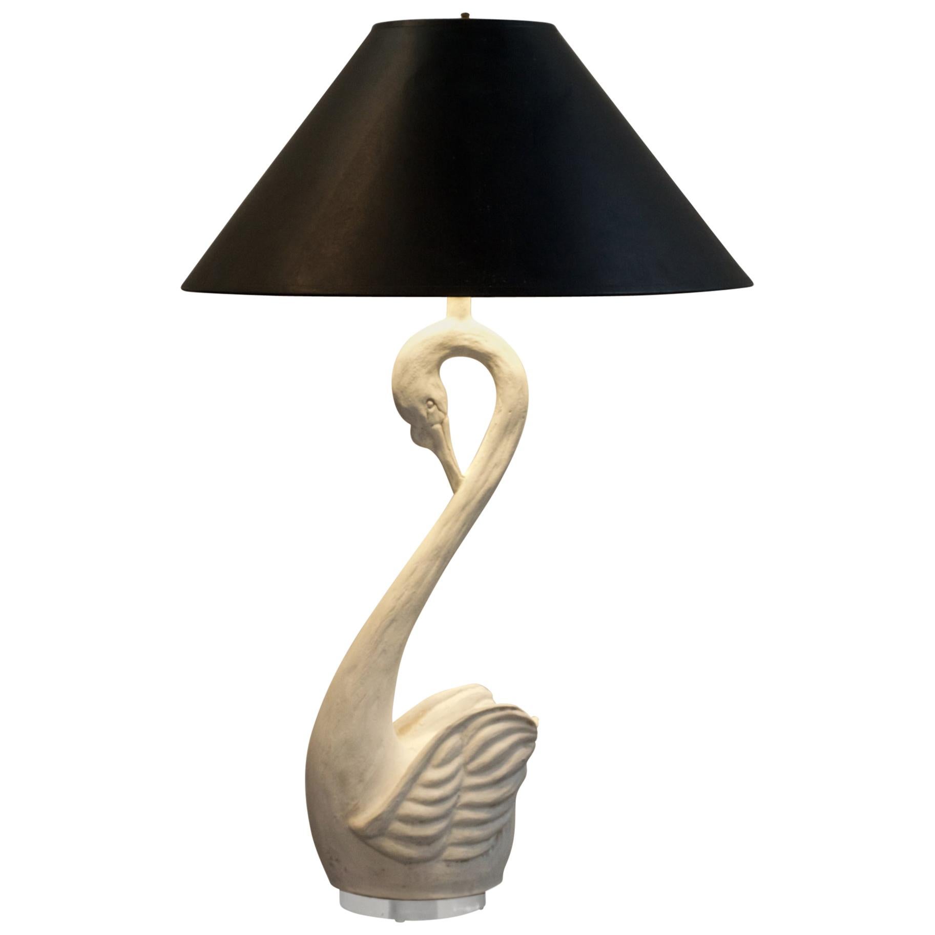 Vintage Neoclassical Swan Form Table Lamp in Plaster For Sale