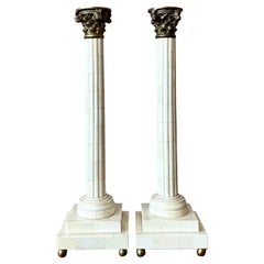 Vintage Neoclassical Tessellated Bone Candlesticks - A Pair