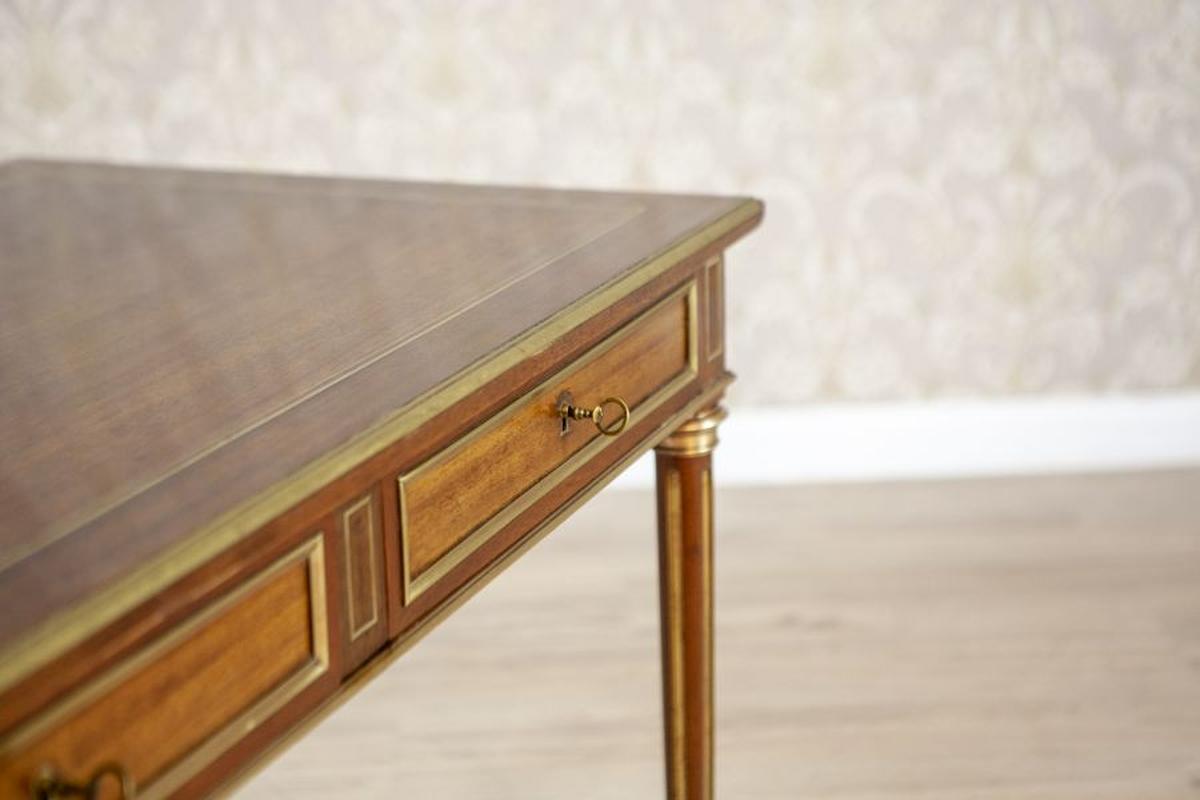Vintage Neoclassical Writing Desk Inlaid With Brass, 1950s 8