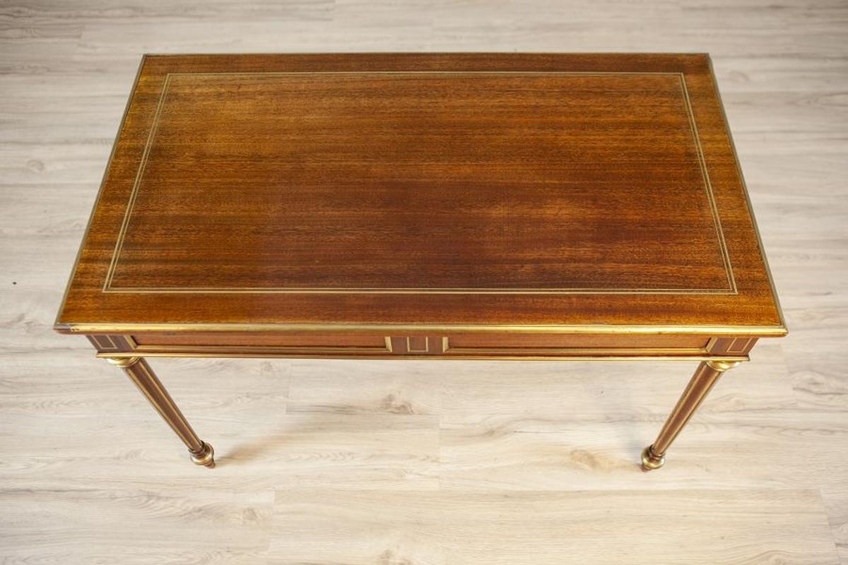 Vintage Neoclassical Writing Desk Inlaid With Brass, 1950s 9