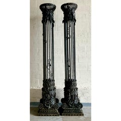 Vintage Neoclassical Wrought Iron Columns - A Pair